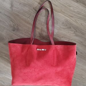 Miu Miu Reversible Red Suede/Crackle Patent Tote